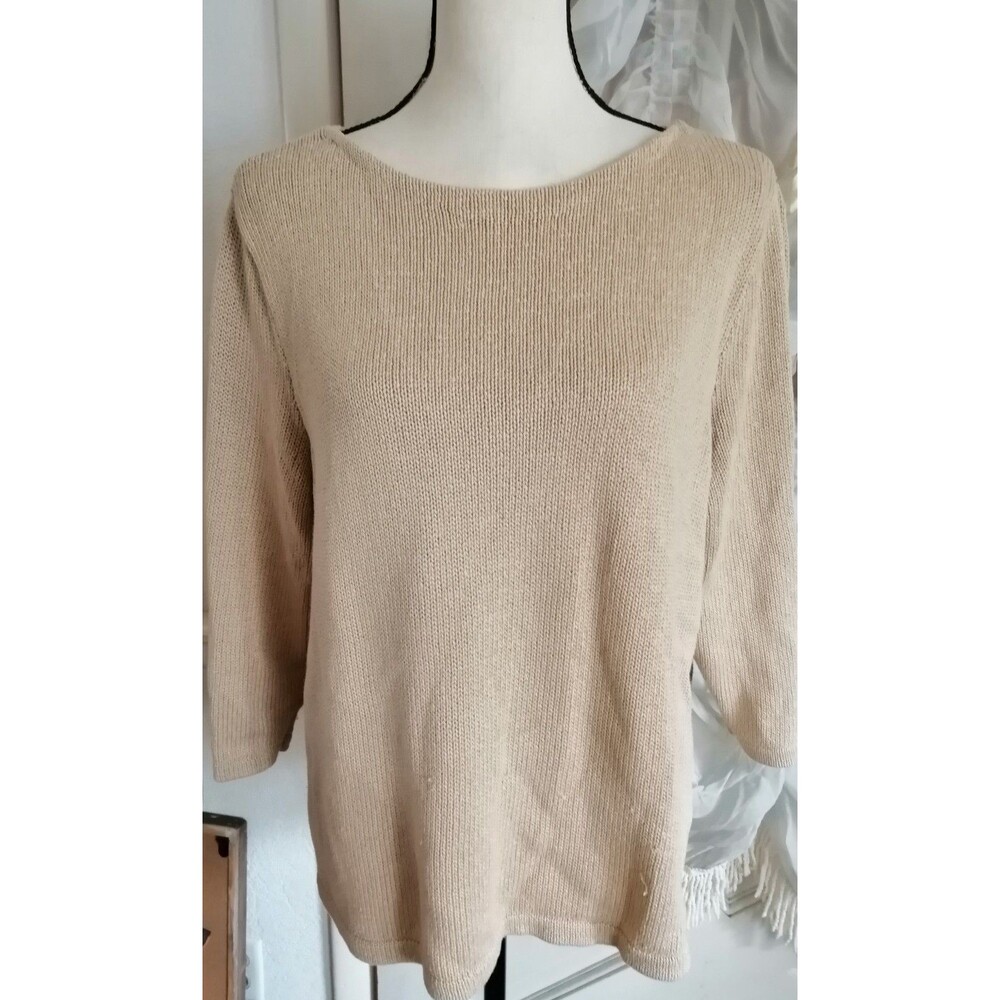 Ralph Lauren LRL Womens Plus Knit Sweater Cotton Beige Tan Boat Neck size 2X